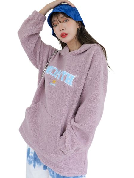 

dazy letter graphic kangaroo pocket teddy hoodie i4tq#, Black