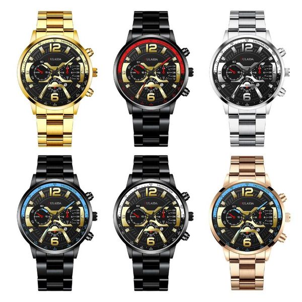 Avanadores de pulso Moda masculina explosiva Belsão de cinto de aço inoxidável Quartz Watch for Men Luminous Pointer Calendário Relogio Relogio Masculin