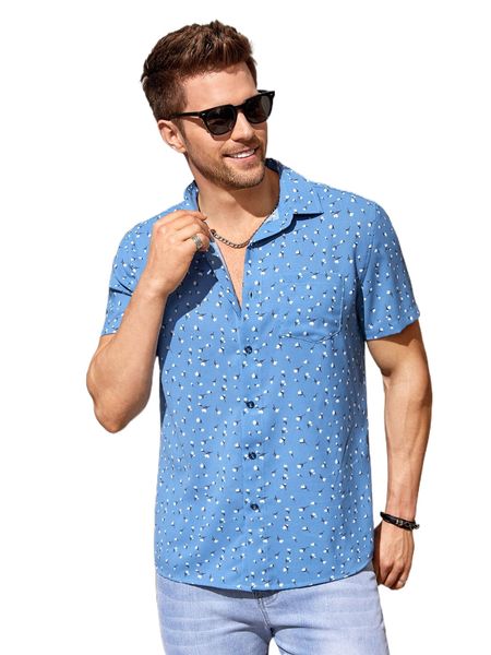 

men ditsy floral patched pocket shirt k7sn#, White;black