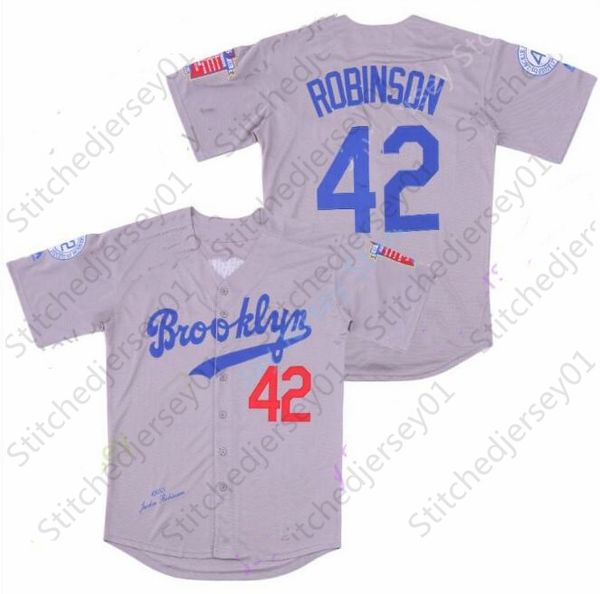 Baseball Wears Jackie Robinson Jersey Vintage 1955 Cream White Grey Blue Black maglie da uomo