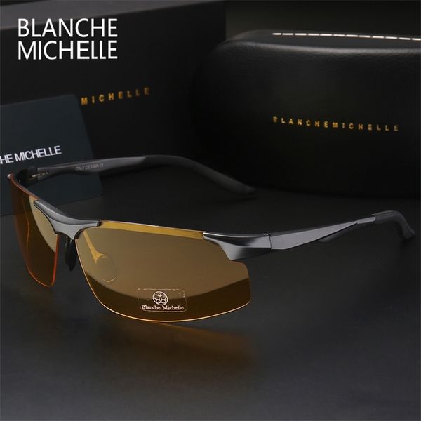 

aluminum magnesium men sunglasses polarized sports driving night vision goggles sunglass fishing uv400 rimless sun glasses 220616, White;black