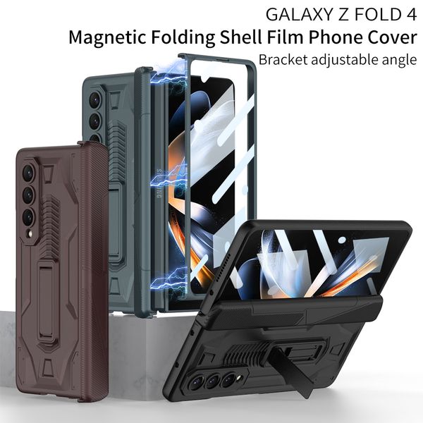 Высококачественные чехлы для Samsung Galaxy Fold 4 Case Glass Flam Protector Protector Protecter Петля магнитная стенда с твердой крышкой