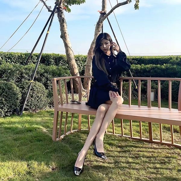 

ladies sandals dress shoes fashion sweet spring heel women casual black plaid comfortable pumps cool metal toe cap high-heeled shoes