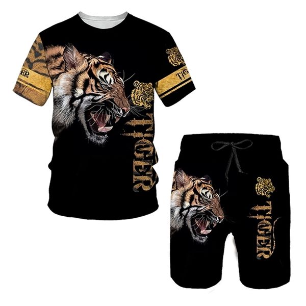 Der Tiger 3D-gedruckte Damen Herren T-Shirts Sets Mode Herren Löwe Trainingsanzug Tops Shorts Sport und Freizeit Sommer Herrenanzug 220621