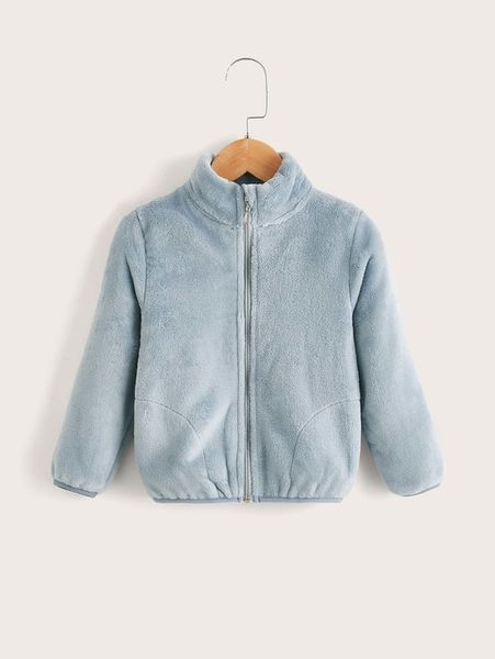 

toddler boys zip up solid teddy jacket she, Blue;gray