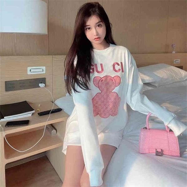 

2022 new special offer autumn and winter season g fashion loose embroidery letter paste cloth little circle round neck sweater ins trend, Black