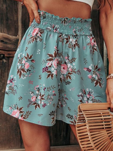 

floral print paper bag waist shorts b2wp#, White;black