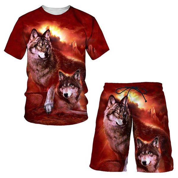 

men's tracksuits forest wolf 3d printed t shirt suit male/female summer casual t-shirt shorts mens tracksuit set fashion men's clo, Gray