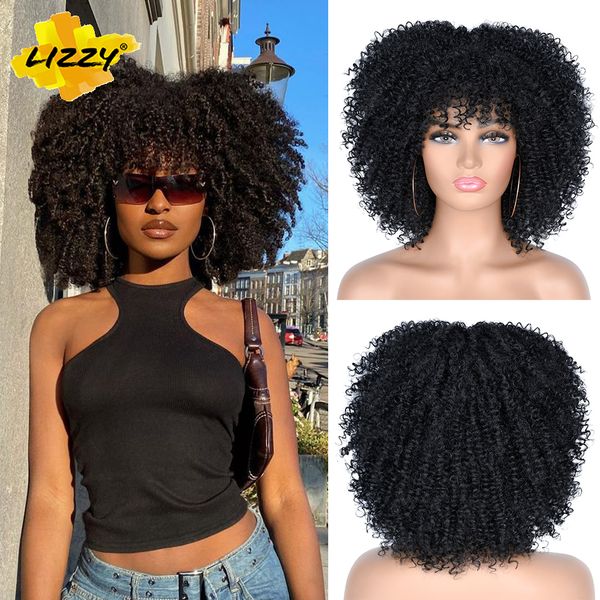 

lx brand short afro kinky curly wigs with bangs for black women african synthetic ombre cosplay glueless natural curly hair wig lizzyfactory