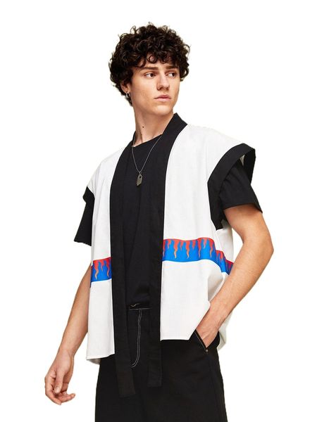 

x rare casualty men fire print contrast trim shirt u6pj#, White;black