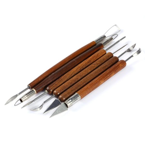 

6pcsset pottery ceramics modeling tool polymer clay wax carving sculpting tools wwood handle