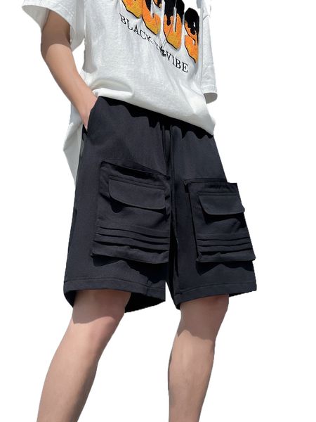 

men flap pocket drawstring waist shorts l5yq#, White;black