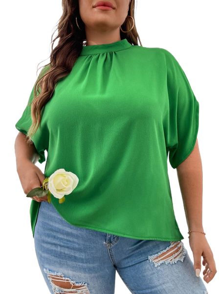 

plus mock neck tie back dolman sleeve blouse n2hz#, Black