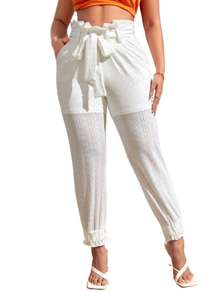 

sxy paperbag waist self belted schiffy pants 690l#, Black;white