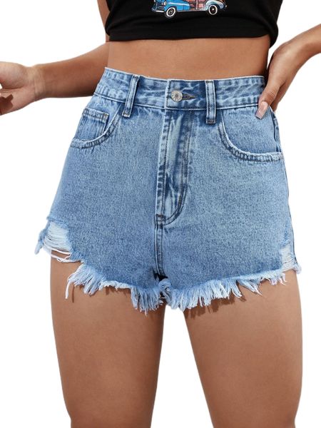 

high waist raw trim denim shorts g16h#, White;black