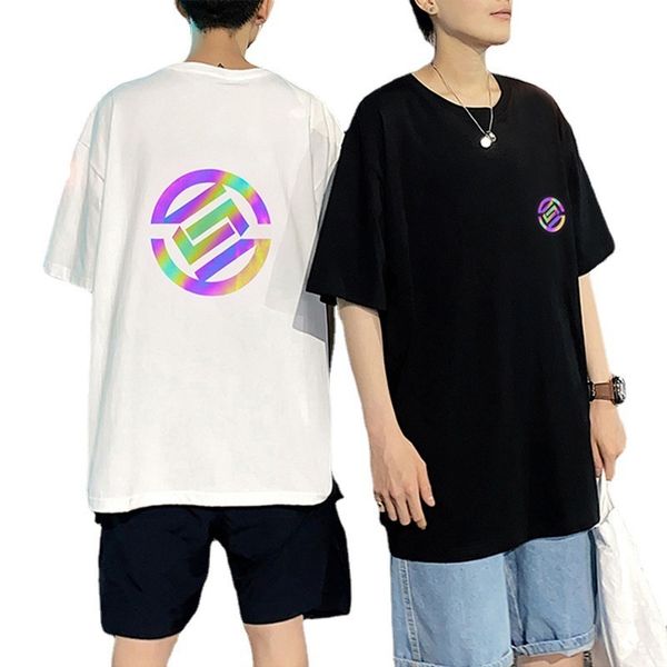 Reflektierende T-Shirts Kupfer Druck Tops Tees Ovesize Regenbogen T-shirt Hip Hop Streetwear Homme Kleidung Baumwolle Casual Halbe Hülse 220608