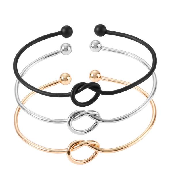 Einfacher Wind personalisierter Knoten-Armreif für Frauen und Mädchen, geknotetes offenes Metall-Paar-Armband, Silber/Gold/Rose/Schwarz, Farbe YS222