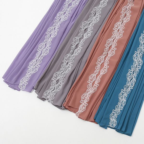 

fashion plain chiffon hijab scarf shawls for women lace headscarf wraps muslim headband solid color turbans foulard bandana, Red;brown