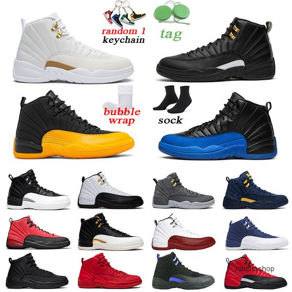 

men basketball shoes jumpman university gold indigo reverse flu game 12s mens trainer sports sneakers size 7-13 air og shoe, Black