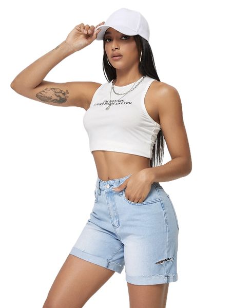

ripped roll hem denim shorts b57l#, White;black
