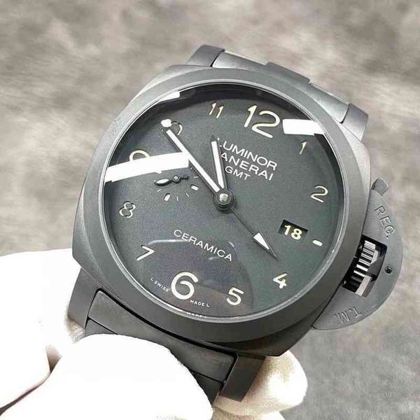 

luxury mechanical movement watch panera lumino gmt 44mm pam438 ceramica one jam lelaki men swiss brand designers es wrist 1g3z, Slivery;brown
