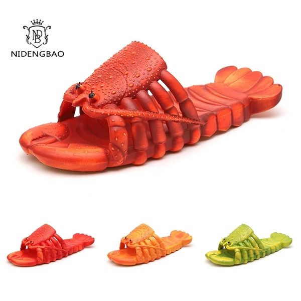 

lobster slippers men funny animal summer flip flops cute beach shower casual shoes women big size soft home 220408, Black