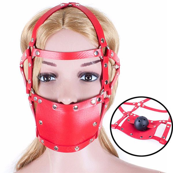 Maschera in pelle Traspirante Palla in silicone Gag Bocca aperta Plug SM Testa Bondage Imbracatura sexy Schiava Muso Gioco erotico Strumenti per donne