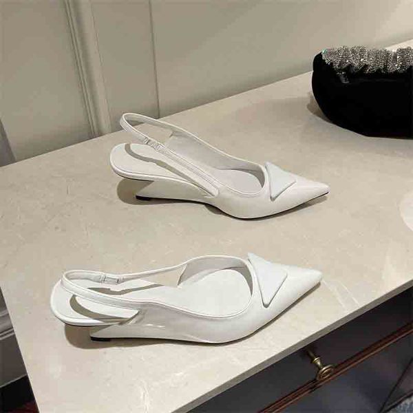 

women wedge sandal high heels lady shoes brushed genuine leather slingback pumps 65mm wedges pointed toe black white 35-42 box