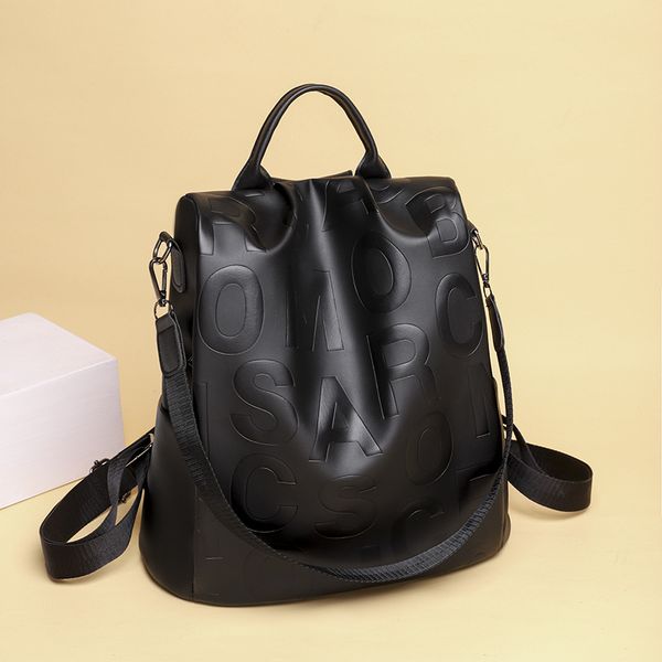 

pu backpack casual versatile valise large waterproof thick strap wearproof plain pure color