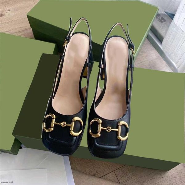 

designer shoe sandals women slingback sandal vintage square toe mules horsebit mid-heel pumps summer with box eur 41250z, Black