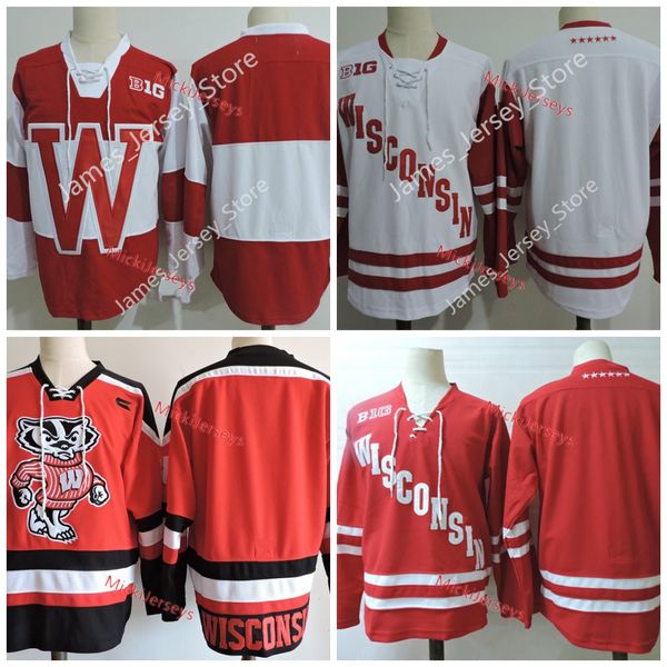 Wisconsin Badgers costurado camisa de hóquei universitário Trent Frederic Cameron Hughes Ryan Wagner Jake Linhart CHRIS CHELIOS Ryan Suter KAndre Miller Seamus Malone usa