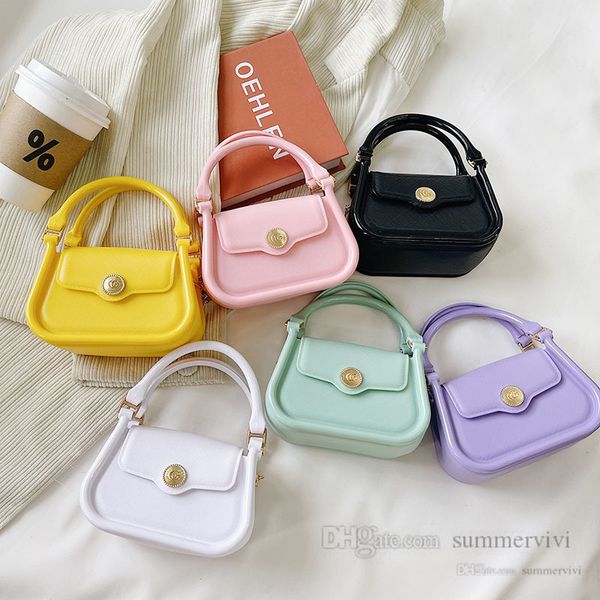 

ins kids jelly handbags children candy color pvc single shoulder bags girls metals chain messenger bag fashion mini purse q5262, Black