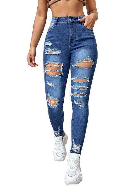 

cut out ripped skinny jeans 853d#, Blue