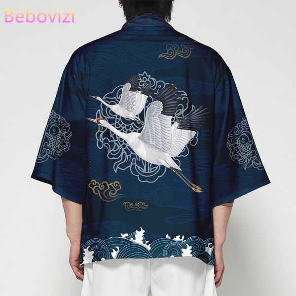 

chinese style traditional blue crane print harajuku kimono yukata japanese cardigan haori women men cosplay asian clothing, Red