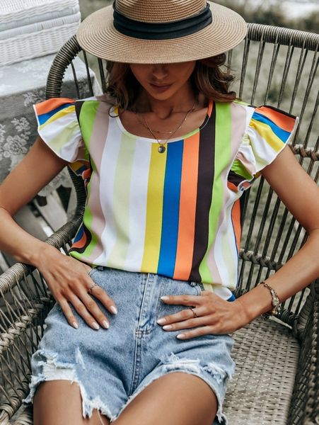 

color block butterfly sleeve blouse o8ql#, White