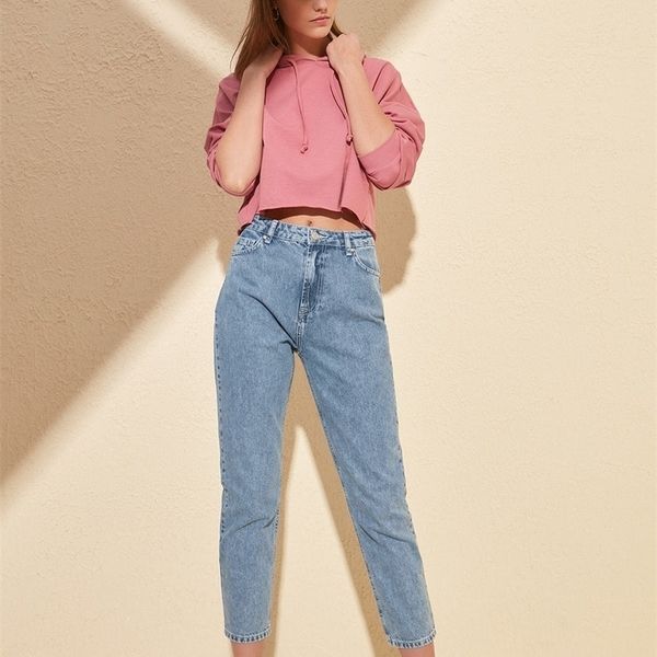 

trendyol womens high wait jeans bel mom jeans pants twoss20je0026 y200417, Blue