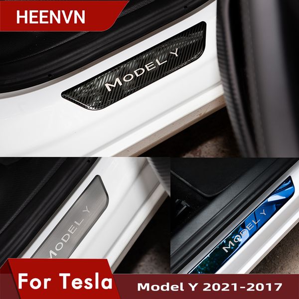 

heenvn modely door sill decoration wrap cover for tesla model y 2021 accessories pedal protection strip model y carbon fiber