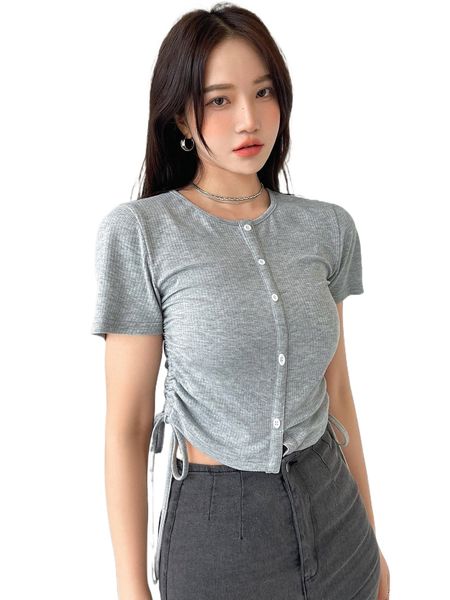

dazy fake button drawstring side tee n7ej#, White