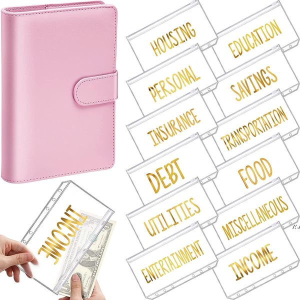 A6 PU Leder Bindemittelbinder Budget Bilde Umschlag Organizer Persönliche Brieftasche 12 Binder Taschen Reißverschluss Ordner für Planer sparen Geld Jle13950