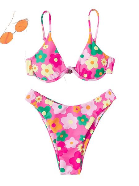 

floral print underwire bikini swimsuit r4gw#, White;black