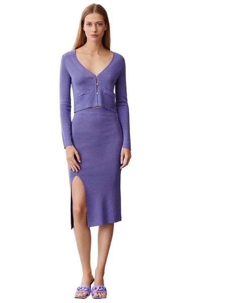 

motf premium wool mix cardigan & split skirt z6bj#, White;black