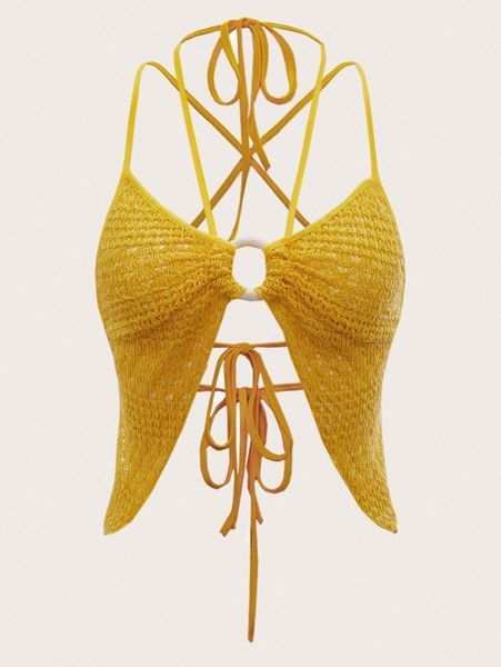 

ring linked lace up backless knit c5x4#, White;black