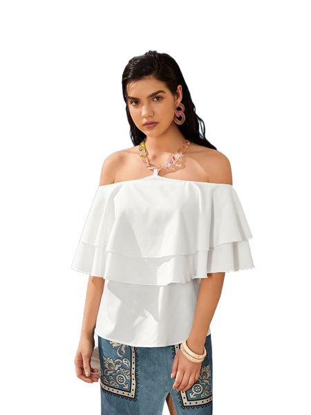 

layered ruffle chain tie back s072#, White