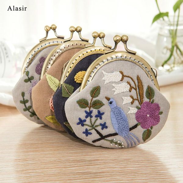 Portafogli Alasir Portamonete fai da te Ricamo Fiore Cotone Mini Lady Borsa per soldi Panno Materiale Confezione Regalo fatto a mano Tela Portafogli