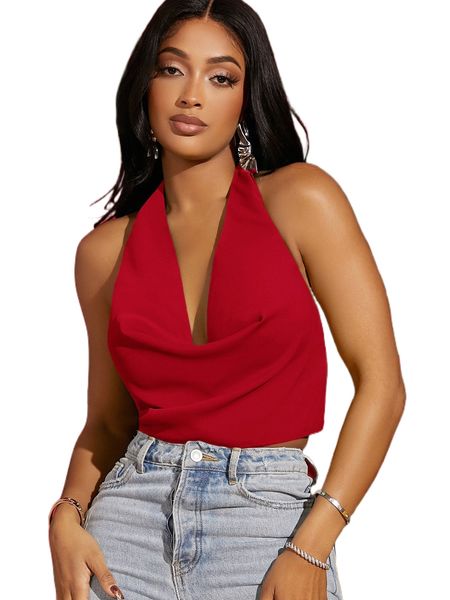 

bae draped front tie backless halter n3ye#, White