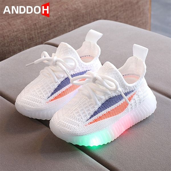 

size 21-30 child breathable lightweight shoes luminous sneakers for boy girl led casual sneakers baby toddler shoes with lights 220425, Black;red