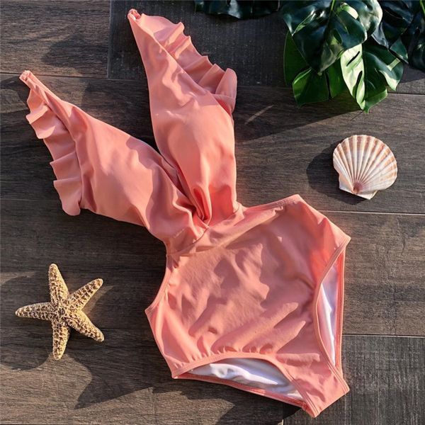 

swimsuit ruffle swimwear women monokini bodysuit push up swim suit female bathing suit summer beach wear y200824, White;black