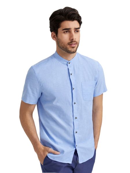 

men mock neck button front patched pocket shirt a1m8#, White;black
