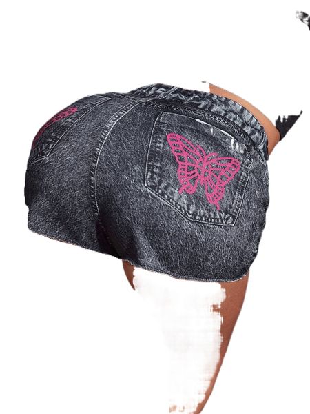 

butterfly print chambray shorts v3kr#, White;black