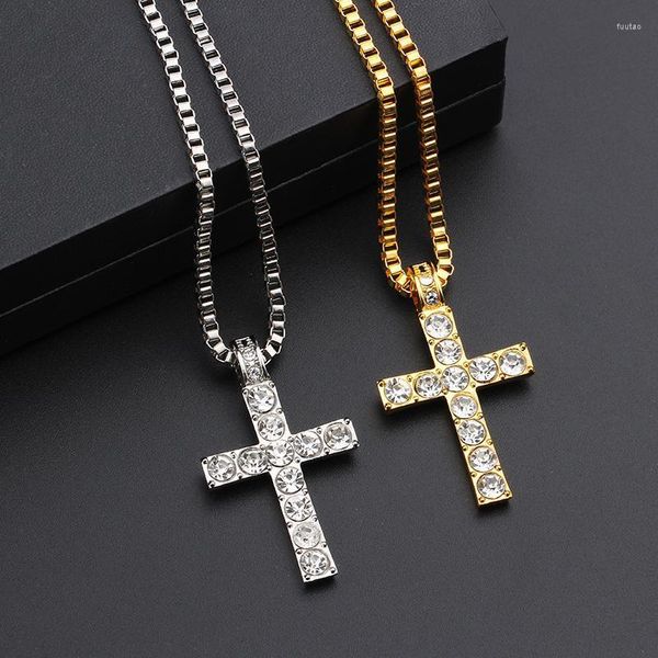 Colares pendentes colar de cruz de hip hop homens mulheres jóias egípcias geladas de ouro de cristal de cristal religioso de ouro punk